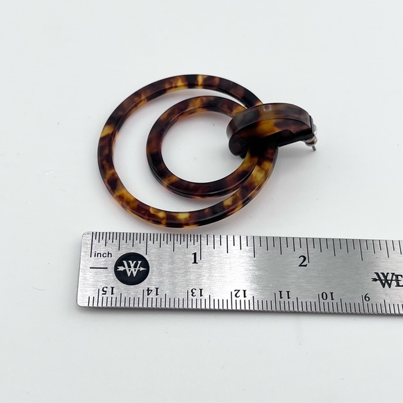 LOT of 3 vintage 80s drop hoop geo earrings shell, tortoise acrylic, plastic - Picture 2 of 7